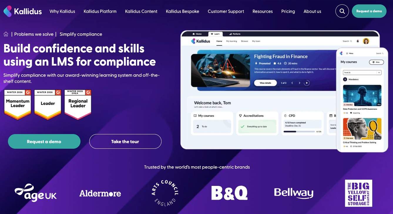Kallidus LMS platform interface showing learning and talent development features